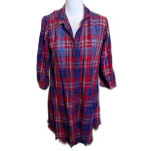Cloth & Stone long line flannel with frayed hem, button down, size S